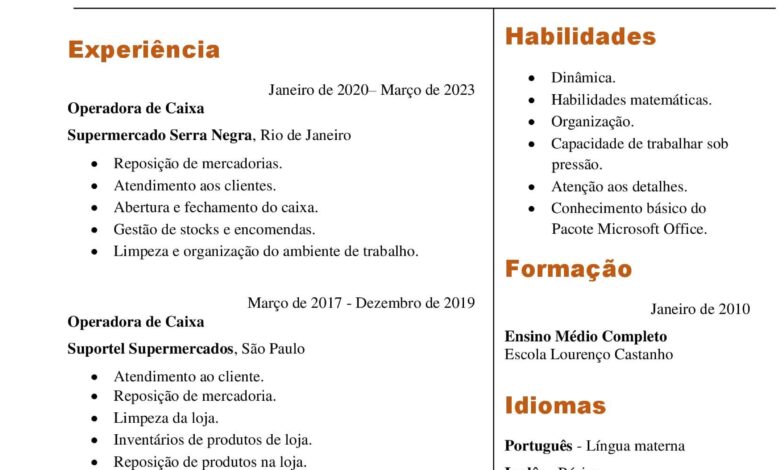 Currículo de operador de caixa para baixar grátis