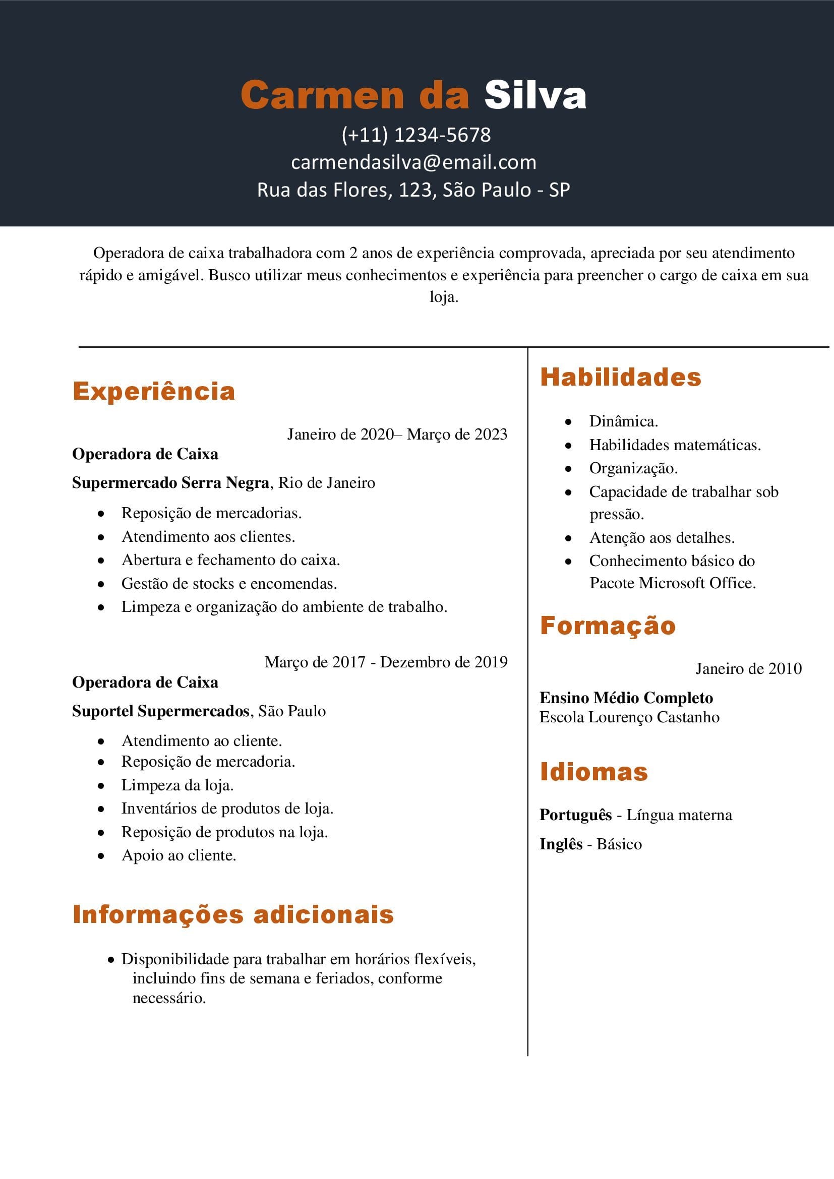 Currículo de operador de caixa para baixar grátis