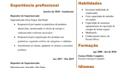 modelo de currículo de repositor de supermercado