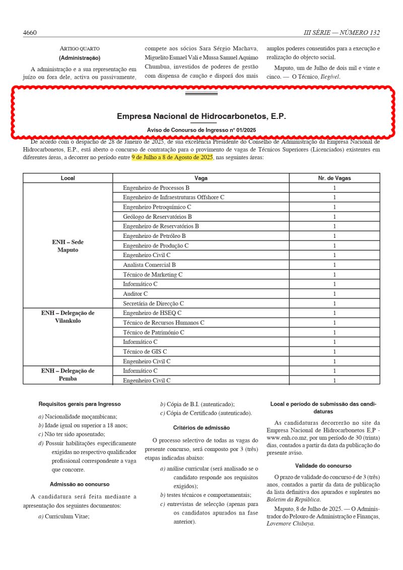 A Empresa Nacional de Hidrocarbonetos, E.P, Abre (21) Vagas de Emprego em Diversas áreas