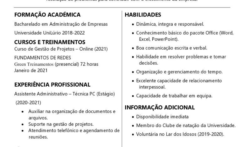 Currículo Para Primeiro Emprego Pronto em Word