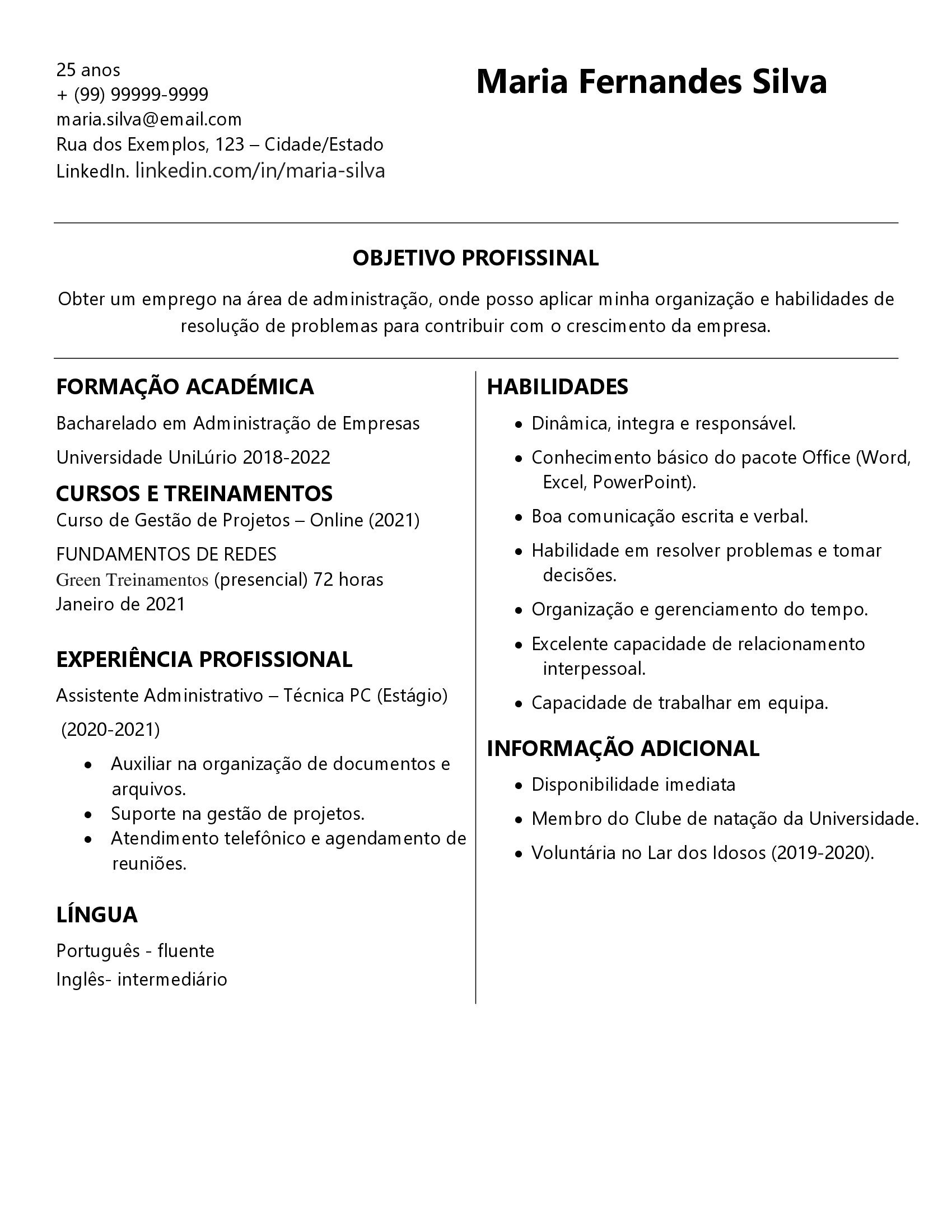 Currículo Para Primeiro Emprego Pronto em Word