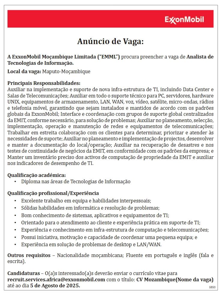 Vaga – Analista de Tecnologias de Informação