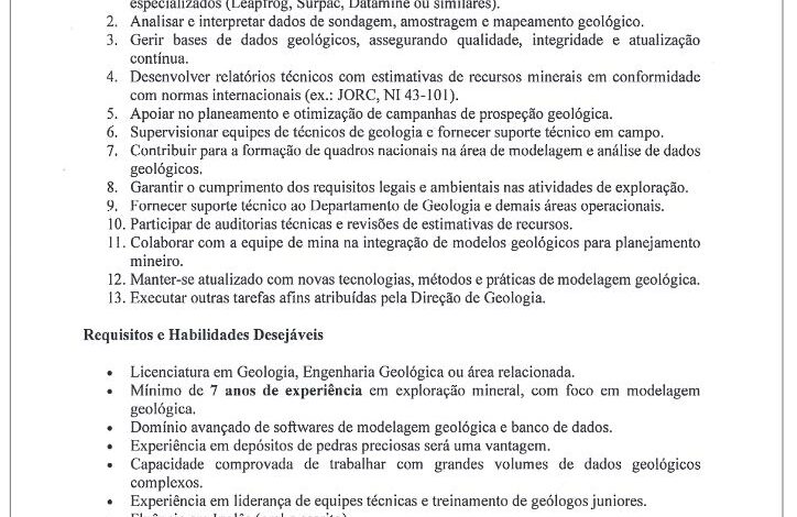 Vaga – Especialista em Modelagem Geológica e Análise de Dados