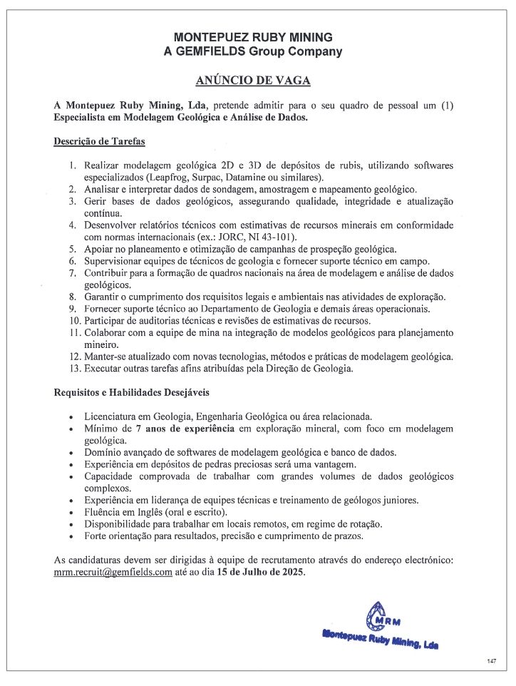 Vaga – Especialista em Modelagem Geológica e Análise de Dados