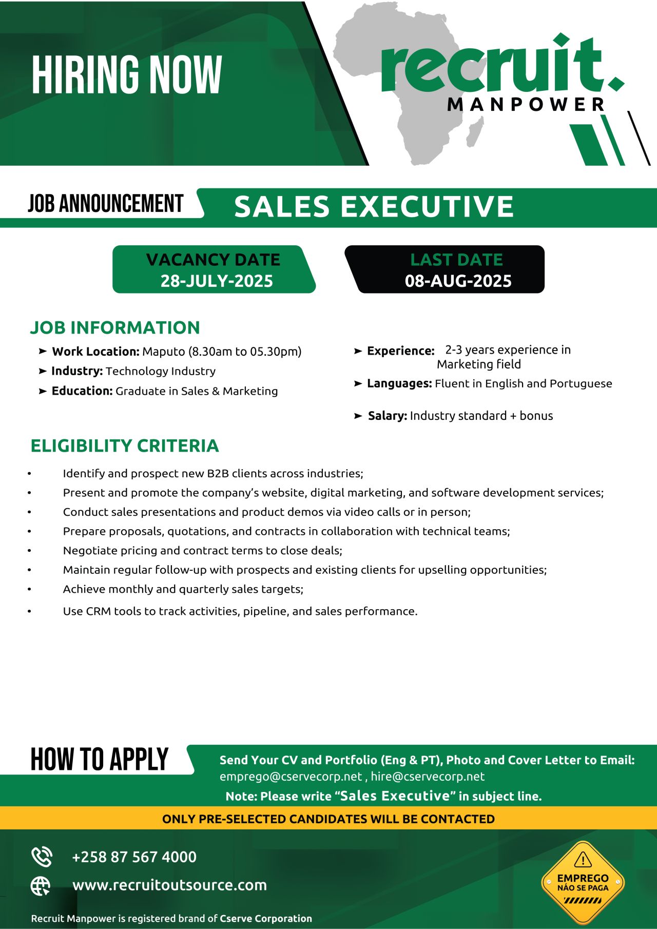 Vaga – SALES EXECUTIVE