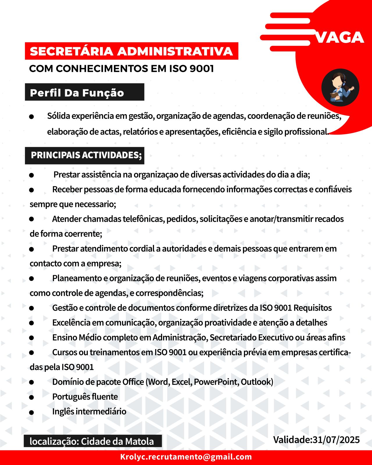 Vaga – Secretária Administrativa
