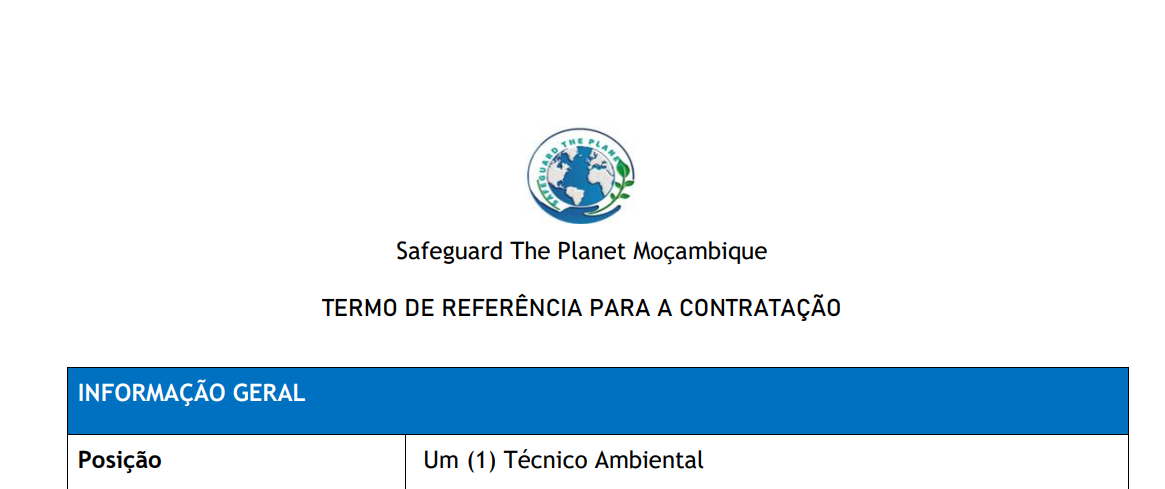Vaga – Técnico Ambiental – Voluntário para a Província de Gaza