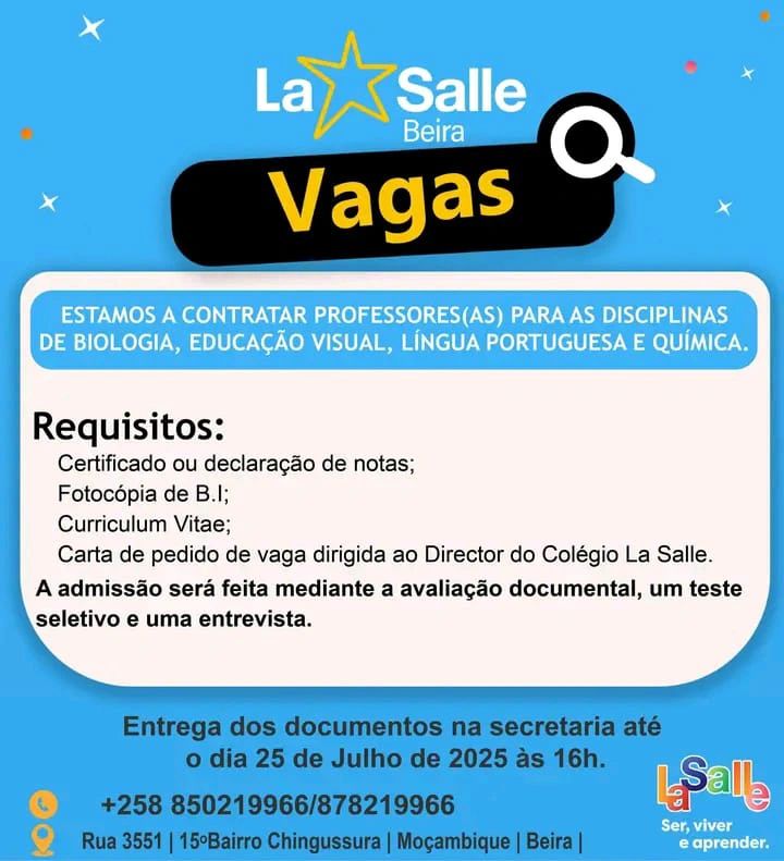 Vagas – Professores (As) Para As Disciplinas De Biologia, Educação Visual, Língua Portuguesa E Química