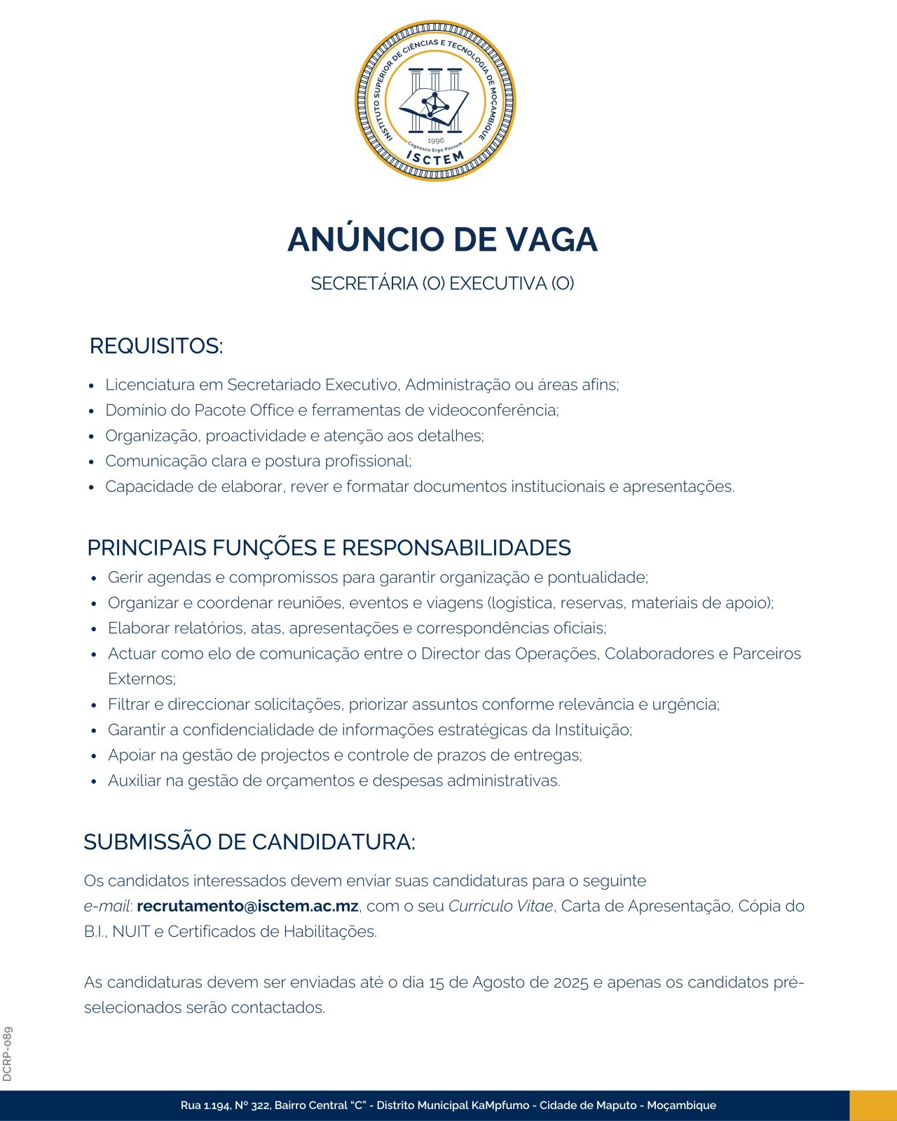 Vaga – Secretaria Executiva