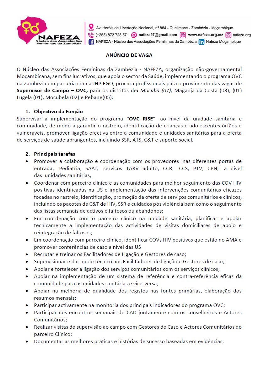 Vagas – (19) Supervisores de Campo – OVC