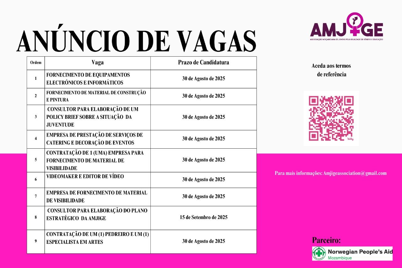 AMJIGE esta a contratar consultores – (09) Vagas em Diversas áreas