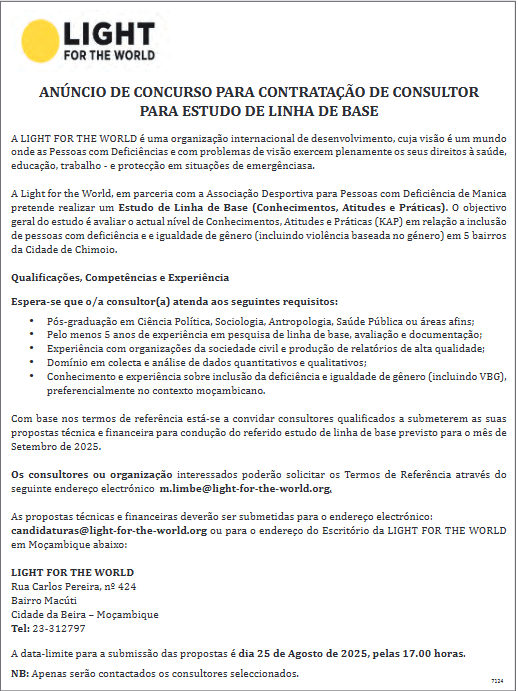 Vaga – Consultor Para Estudo de Linha de Base