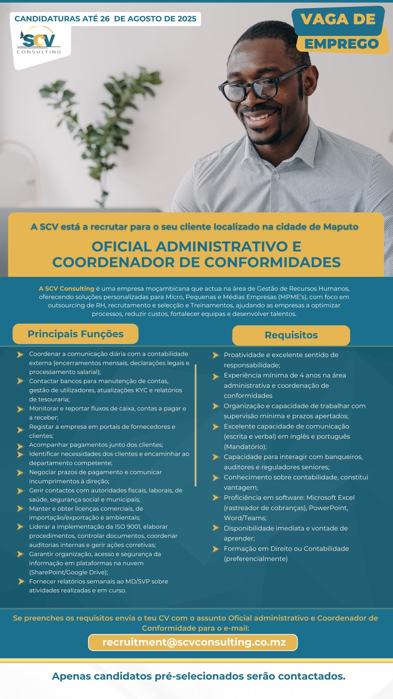 Vaga – Oficial Administrativo e Coordenador De Conformidades