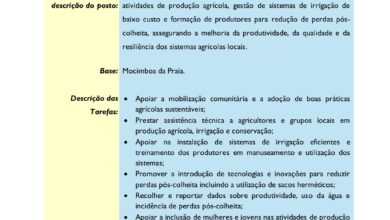 Vaga – Oficial de Agricultura, Irrigação e Gestão Pós-Colheita