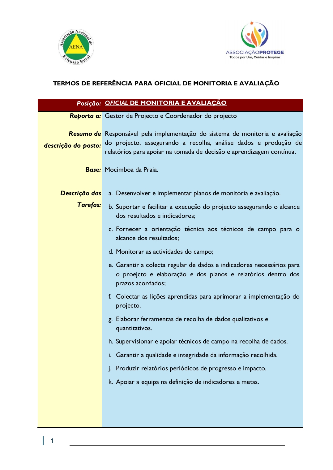 Vaga – Oficial de Monitorização e Avaliação