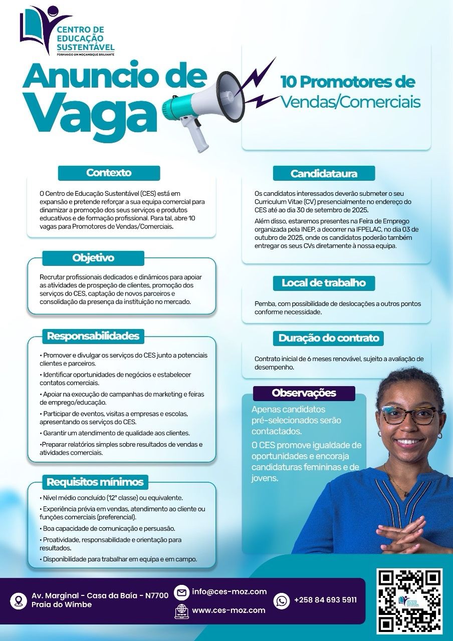 10 vagas para Promotores de Vendas/Comerciais