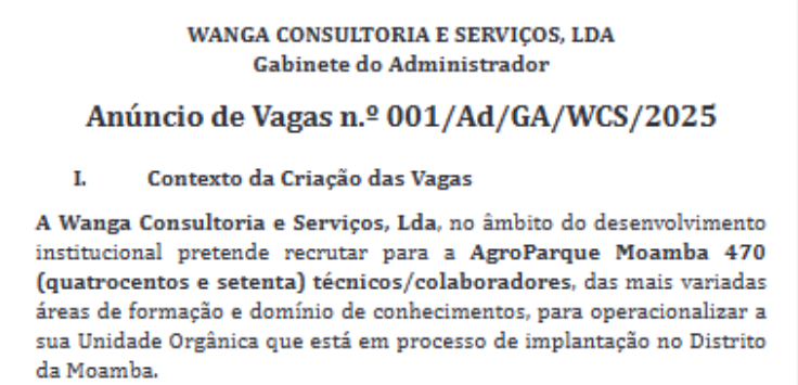 A Wanga Consultoria e Serviços Abre (470)  Vagas para Técnicos/Colaboradores