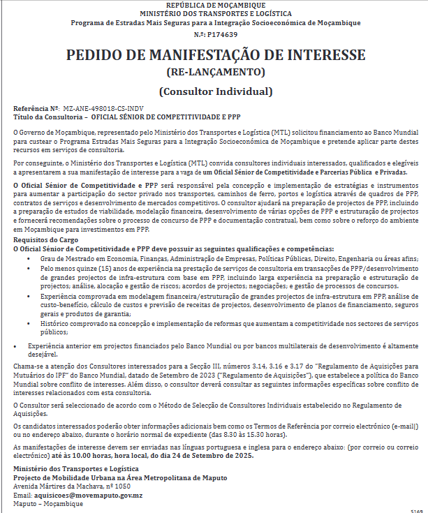 Vaga – Oficial Sénior de Competitividade e PPP