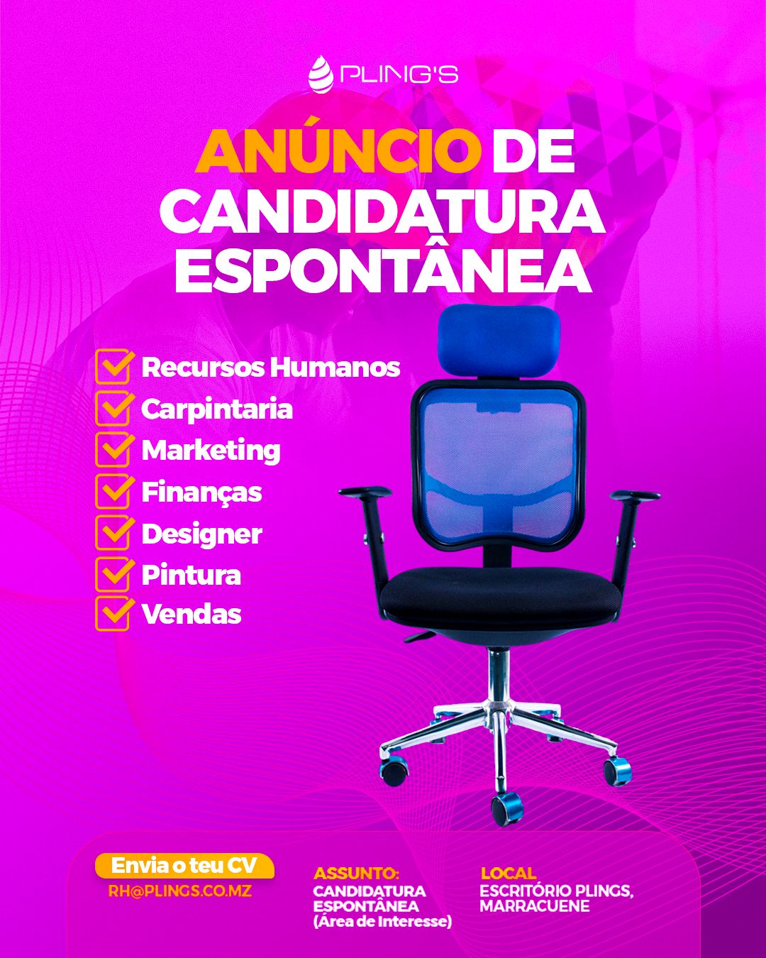 A Plings Abre vagas de emprego para Varias áreas