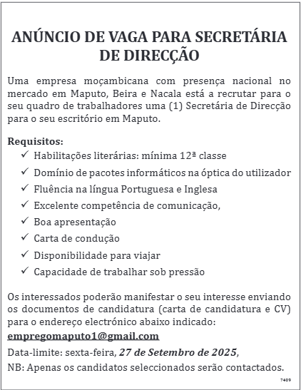 Contratação de Secretária de Direcção