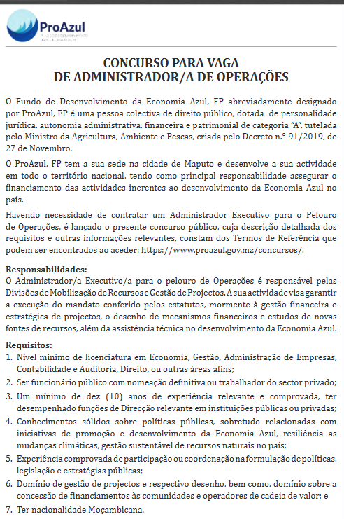Vaga – Administrador/a de Operações
