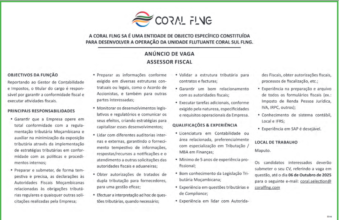 Vaga – Assessor Fiscal