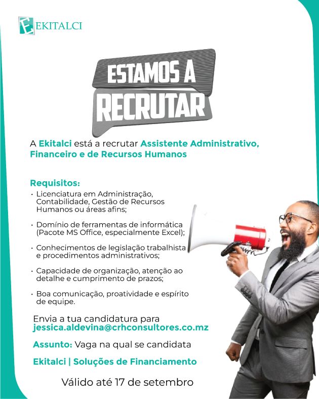 Vaga – Assistente Administrativo, Financeiro e de Recursos Humanos