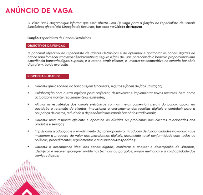 Vaga – Especialista de Canais Eletrônicos