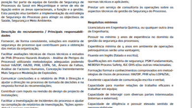 Vaga – Especialista em Gestão de Segurança do Processo – (1 vaga)