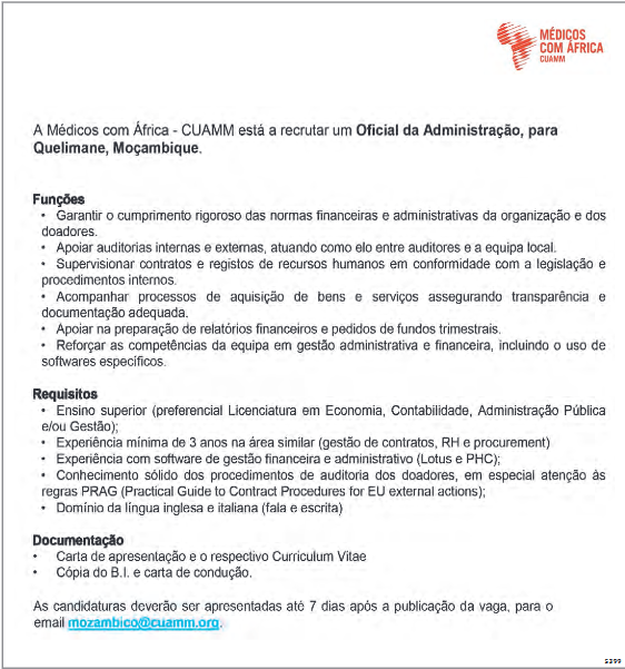 Vaga – Oficial da Administração