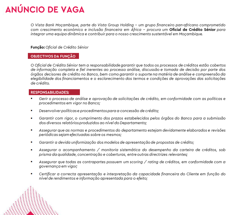 Vaga – Oficial de Crédito Sénior