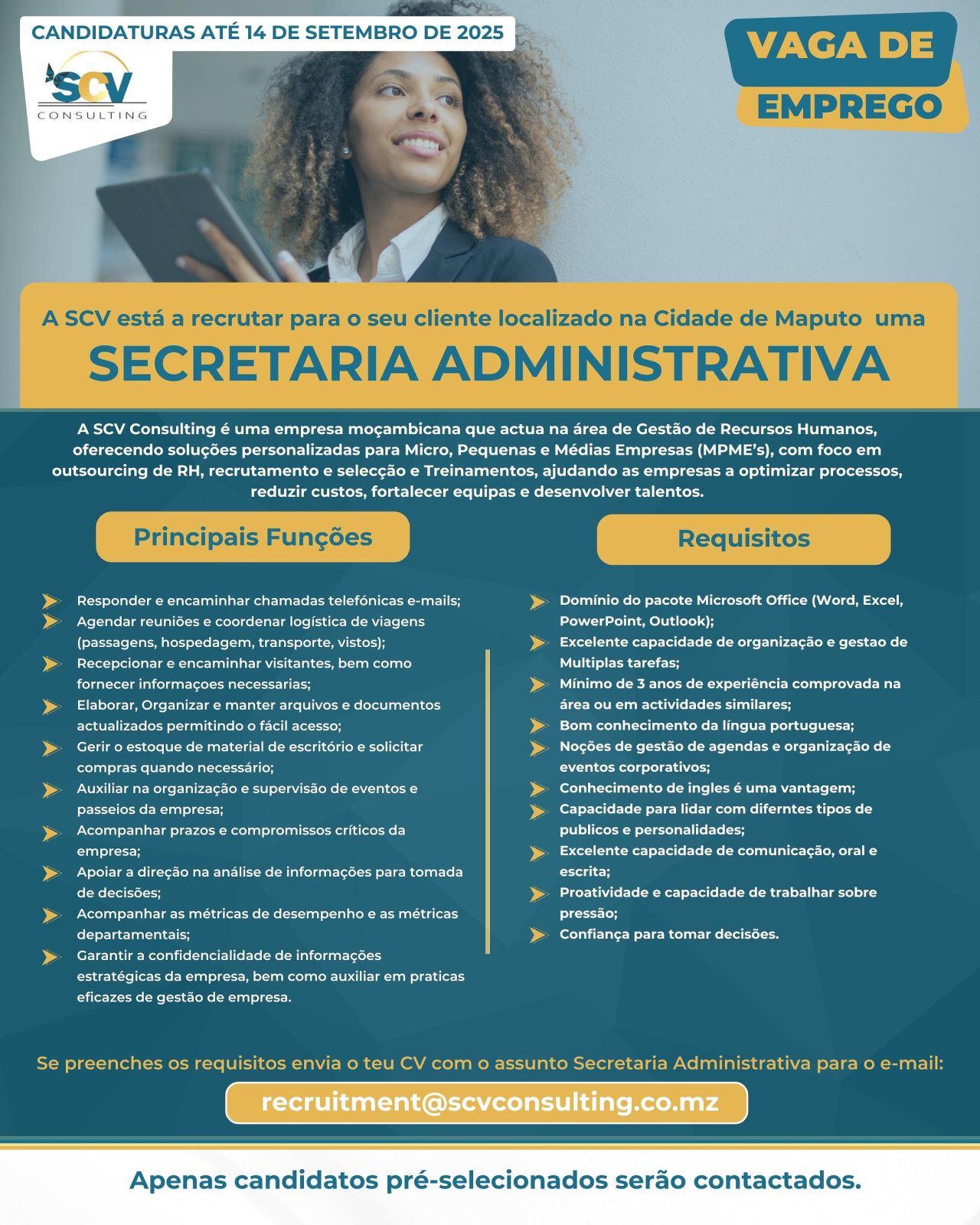 Vaga – Secretária Administrativa