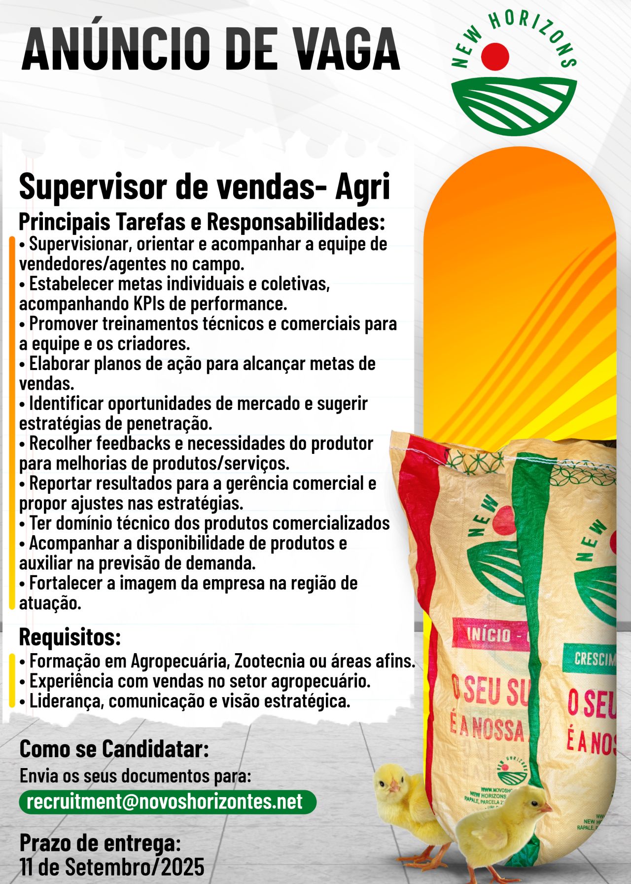 Vaga – Supervisor de vendas- Agri