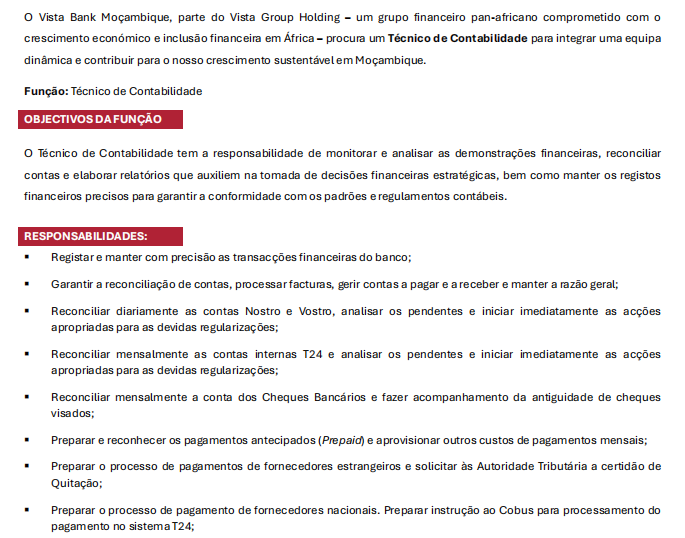 Vaga – Técnico de Contabilidade
