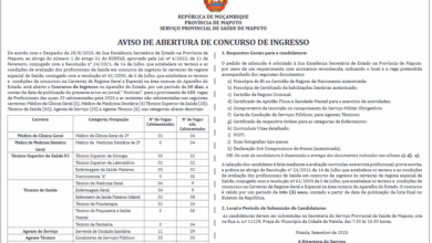 Vagas para (33) Profissionais de Saúde (Técnico Superior de Saúde N1; Técnico de Saúde; Agente de Serviço e Agente Técnico)