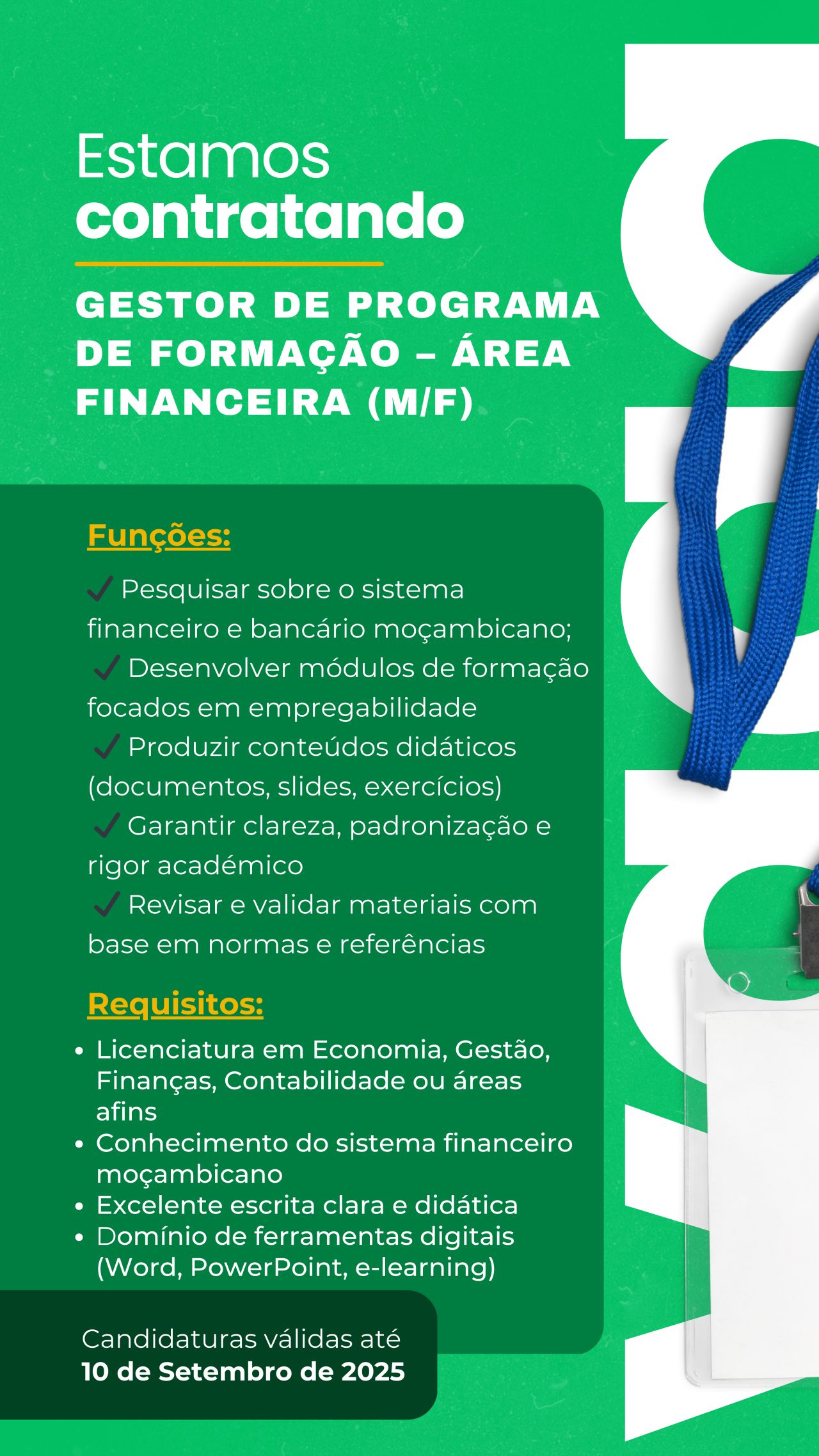 Vagas – (2) Gestores de Programa de Formação (m/f) para Maputo