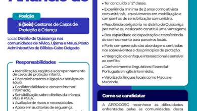 Vagas – (6) Gestores de Casos de Proteção a Criança