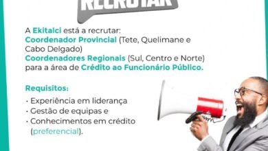 Vagas – Coordenador Regional (Centro, Norte e Sul) – Coordenador Provincial (Tete, Quelimane e Cabo Delgado)