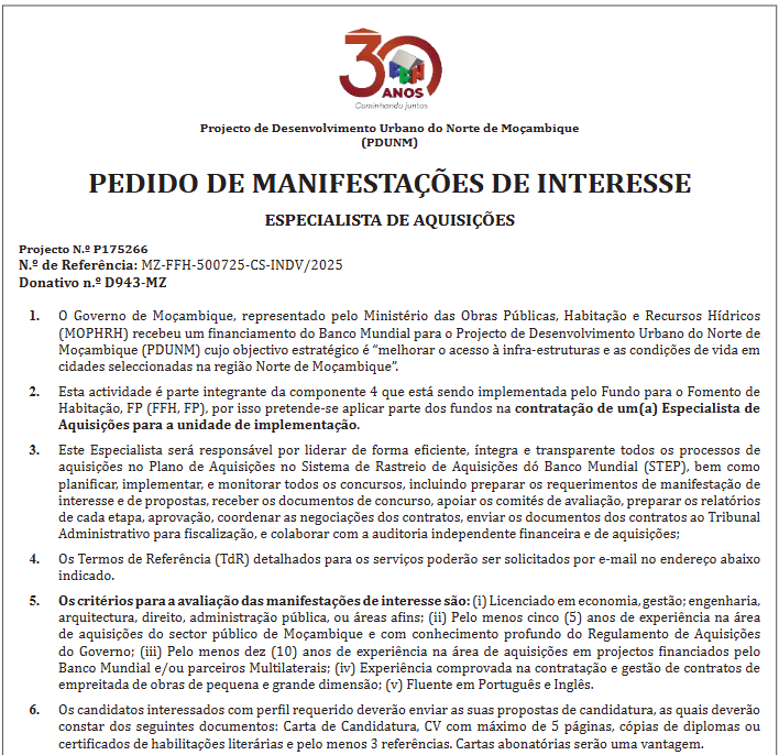 Vaga – Especialista de Aquisições Para a Unidade de Implementação