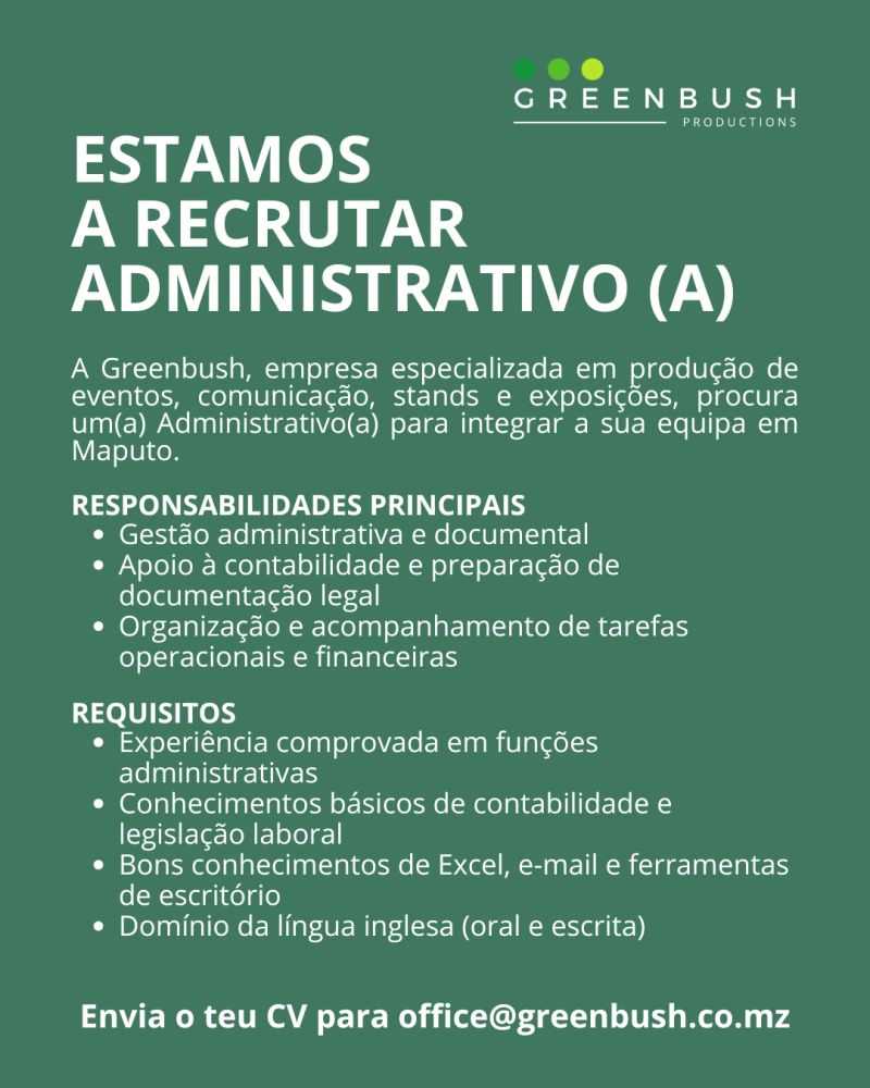 Vaga – Administrativo(a) – Maputo