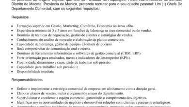 Vaga – Chefe do Departamento Comercial