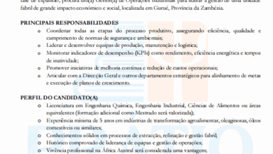 Vaga – Gestor(a) de Operações Industriais – Gurué