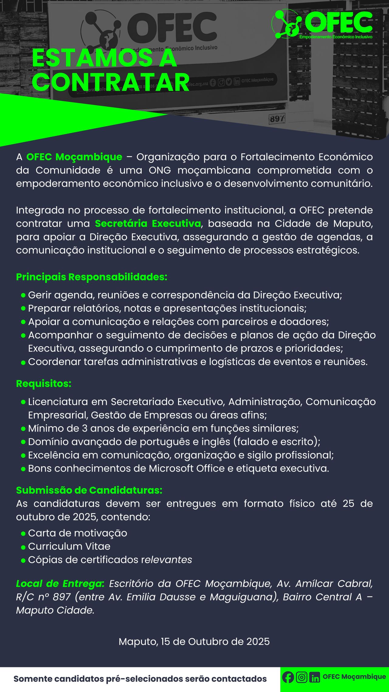 Vaga – Secretária Executiva