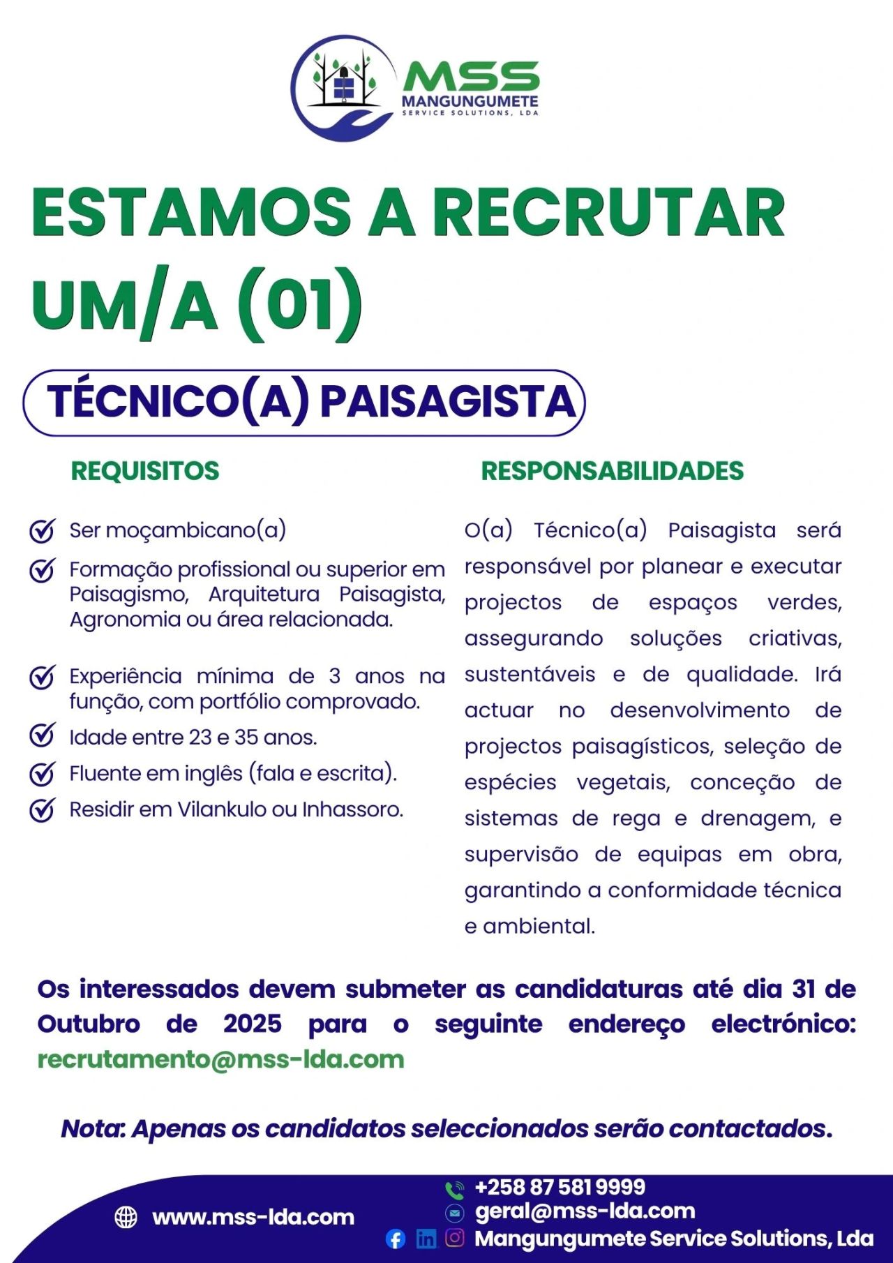 Vaga – Técnico(a) Paisagista