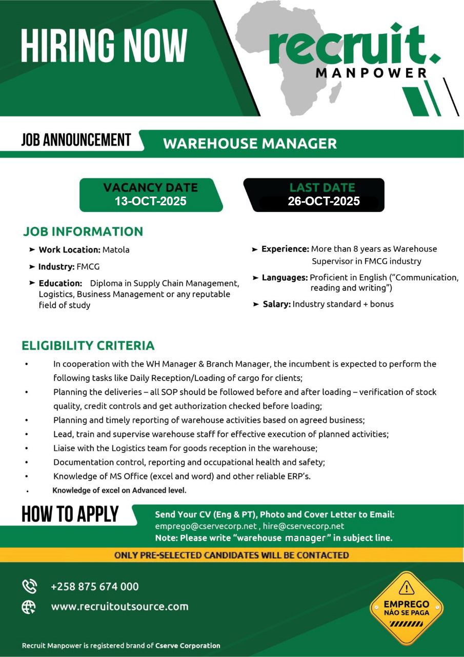Vaga – WAREHOUSE MANAGER