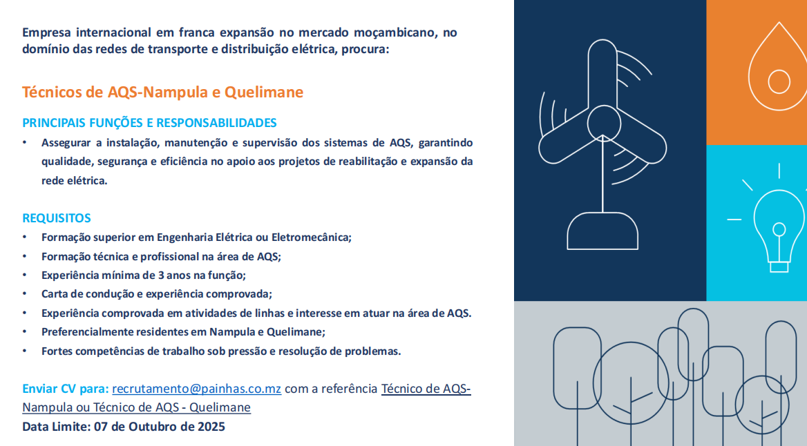 Vagas -(2) Técnicos de AQS-Nampula e Quelimane