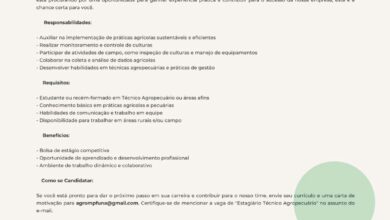 VAGAS DE ESTÁGIO PARA TÉCNICOS AGROPECUÁRIOS