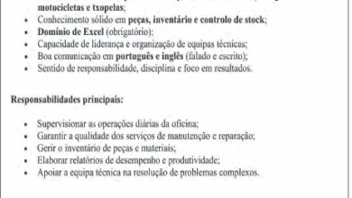 Vaga – Supervisor de Oficina – Maputo