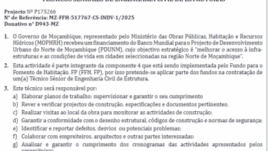 Vagas – (2) Técnicos Séniores de Engenharia Civil de Estruturas